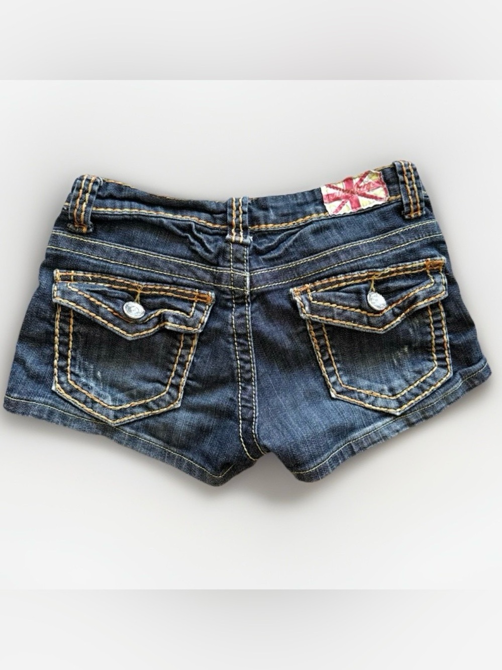 Machine Shorts Low Rise Regular Fit Blue Distressed Women’s Size 26 Y2K - Picture 2 of 4
